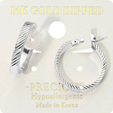 14K Gold Dipped Hypoallergenic Textured Twist Pin Catch Hoop Earrings