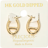 14K Gold Dipped Hypoallergenic Oval Pin Catch Hoop Earrings
