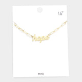 hope Brass Metal Message Pendant Necklace