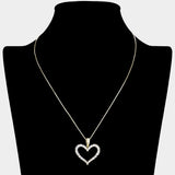 CZ Stone Paved Open Heart Pendant Necklace