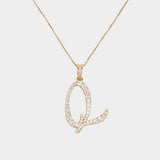-Q- CZ Initial Monogram Pendant Necklace
