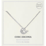 Silver Dipped CZ Stone Paved Whale Pendant Necklace