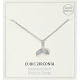 Silver Dipped CZ Stone Paved Whale Tale Pendant Necklace