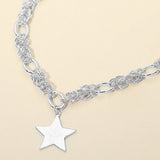 Hammered Metal Star Pendant Chunky Mixed Chain Necklace