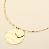 Hammered Metal Double Layered Disc Pendant Necklace