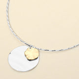 Hammered Metal Double Layered Disc Pendant Necklace