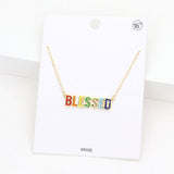 BLESSED Brass Metal Enamel Message Pendant Necklace