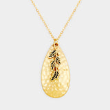 Hammered Teardrop Leaf Charm Pendant Necklace
