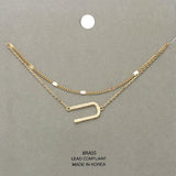 -U- Initial Monogram Brass Metal Necklace