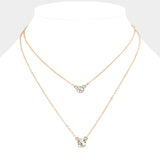 Double Round Stone Pendant Layered Necklace