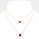 Double Round Stone Pendant Layered Necklace