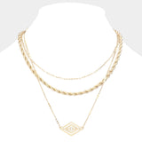 Rhinestone Centered Metal Rhombus Pendant Triple Layered Necklace