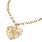 Rose Embossed Heart Pendant Decorative Link Chain Necklace