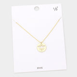 Brass Metal Cutout Honey Bee Disc Pendant Necklace