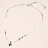 Silver Dipped Quatrefoil Pendant Herringbone Chain Necklace