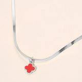 Silver Dipped Quatrefoil Pendant Herringbone Chain Necklace