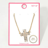 Gold Dipped Rhinestone Cross Pendant Necklace