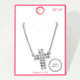 Silver Dipped Rhinestone Cross Pendant Necklace
