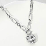 Women's Chunky Heart Stone Cluster Toggle Pendant Statement Necklace