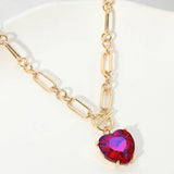 Women's Chunky Heart Stone Cluster Toggle Pendant Statement Necklace