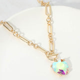 Women's Chunky Heart Stone Cluster Toggle Pendant Statement Necklace