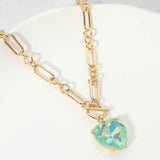 Women's Chunky Heart Stone Cluster Toggle Pendant Statement Necklace