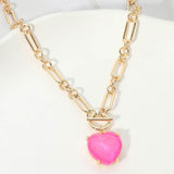 Women's Chunky Heart Stone Cluster Toggle Pendant Statement Necklace