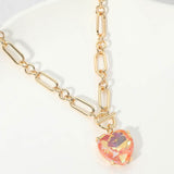 Women's Chunky Heart Stone Cluster Toggle Pendant Statement Necklace