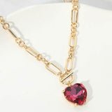 Women's Chunky Heart Stone Cluster Toggle Pendant Statement Necklace