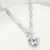 Women's Chunky Heart Stone Cluster Toggle Pendant Statement Necklace