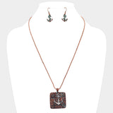 Antique Square Metal Anchor Pendant Necklace