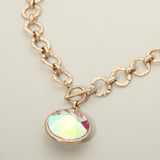 Bold Oval Gemstone Pendant Brushed Metal Chunky Chain Toggle Necklace