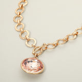 Bold Oval Gemstone Pendant Brushed Metal Chunky Chain Toggle Necklace