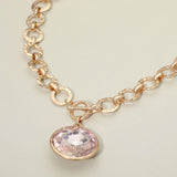 Bold Oval Gemstone Pendant Brushed Metal Chunky Chain Toggle Necklace