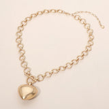 Worn Metal Chunky Toggle Heart Pendant Necklace