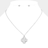 Stone Paved Quatrefoil Pendant Necklace