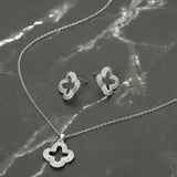 Stainless Steel Stone Pave Open Quatrefoil Pendant Necklace