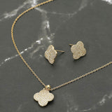 Stainless Steel Stone Pave Quatrefoil Pendant Necklace