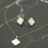 Stainless Steel Stone Rim Quatrefoil Pendant Necklace