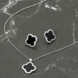 Stainless Steel Stone Rim Quatrefoil Pendant Necklace