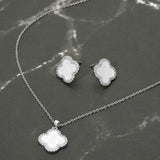 Stainless Steel Stone Rim Quatrefoil Pendant Necklace