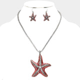 Crystal Enamel Starfish Pendant Necklace