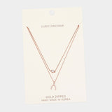 Gold Dipped Cubic Zirconia CZ Wishbone Pendant Necklace