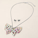 Iridescent Marquise Stone Cluster Butterfly Pendant Necklace