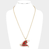 Pearl Pointed Enamel Christmas Santa Claus Hat Pendant Necklace
