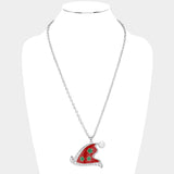 Pearl Pointed Enamel Christmas Santa Claus Hat Pendant Necklace