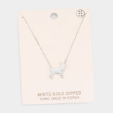 White Gold Dipped French Boston Terrier Dog Heart Pendant Necklace
