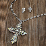 Stone Embellished Cross Pendant Necklace