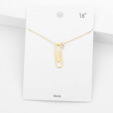 Brass Metal Paperclip Round Stone Pendant Necklace
