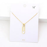 Brass Metal Paperclip Round Stone Pendant Necklace